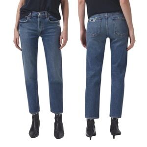 Agolde Kye Mid Rise Distressed Crop Classic Blue Jeans